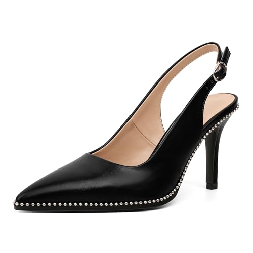 EDEFS Damen Sling Back High Heel Stiletto Heels Geschlossene Zehenschnalle Pumps Scheibenperle Mode Party Hochzeit Abend Beige Shoes Beige Lackleder 9 cm Mattschwarz EU38 EDEFS Damen Sling Back High Heel Stiletto Heels Geschlossene Zehenschnalle Pumps Scheibenperle Mode Party Hochzeit Abend Beige Shoes Beige Lackleder 9 cm Mattschwarz EU38 von EDEFS