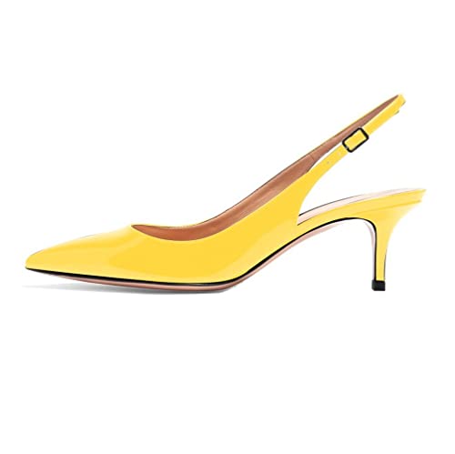 EDEFS Damen Slingback Kitten Heel Pumps Spitze Zehen Schuhe 6.5CM Gelb Größe EU37 von EDEFS
