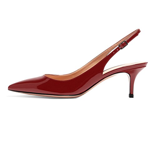 EDEFS Damen Slingback Kitten Heel Pumps Spitze Zehen Übergröße Schuhe Burgundy Größe EU39 von EDEFS