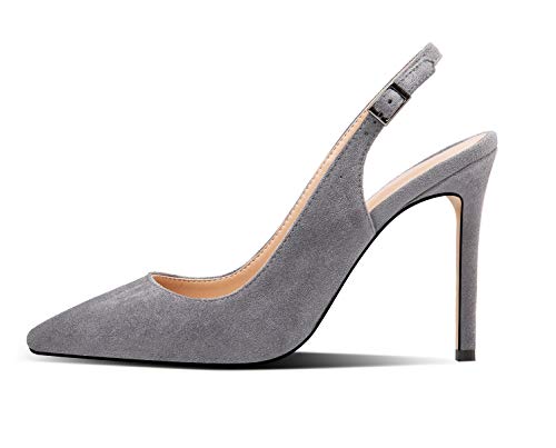 EDEFS Damen Slingback Pumps,Spitze Zehen Pumps,100mm High Heels,Grau Schuhe,Größe 41 von EDEFS