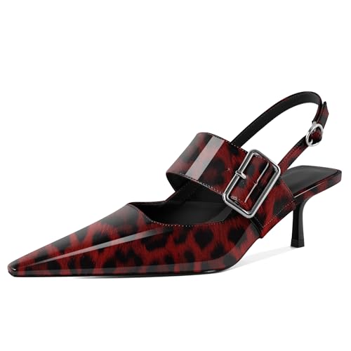 EDEFS Damen Slingback Pumps 2 Zoll Kätzchenabsatz Mary Jane & Spitzer Zeh Party Funkeln & Arbeits Raffinement Leopard Rot EU38 EDEFS Damen Slingback Pumps 2 Zoll Kätzchenabsatz Mary Jane & Spitzer Zeh Party Funkeln & Arbeits Raffinement Leopard Rot EU38 von EDEFS