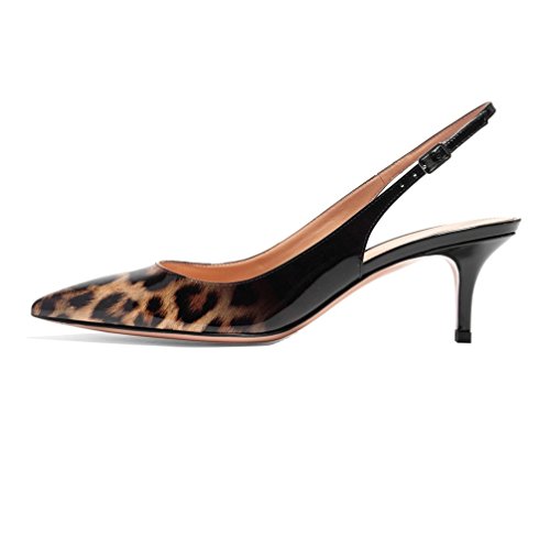 EDEFS Damen Slingback Pumps Mit Riemchen Kitten Heel Spitze Zehen Übergröße Pumps Leopard Größe EU41 von EDEFS