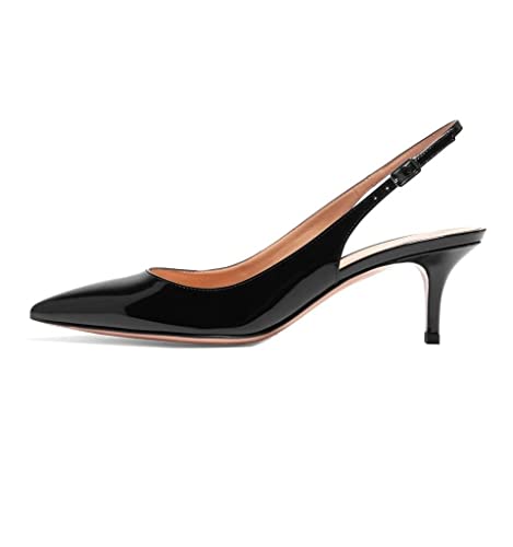 EDEFS Damen Slingback Pumps Pointed Toe Kitten Absatz Lack Schuhe mit Schnalle Größe EU40 von EDEFS