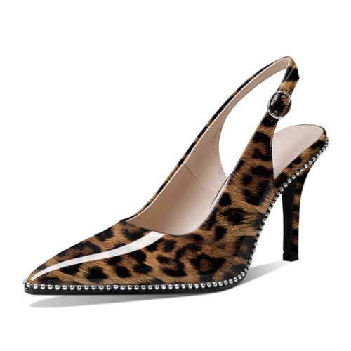 EDEFS Damen Slingback Pumps Spitze Zehen High Heels Bequeme Schuhe Leopard Größe EU41 von EDEFS