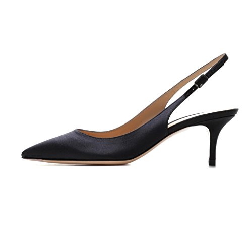 EDEFS Damen Slingback Pumps Spitze Zehen Mittlerer Absatz Satin Schuhe BlackSatin Größe EU40 von EDEFS