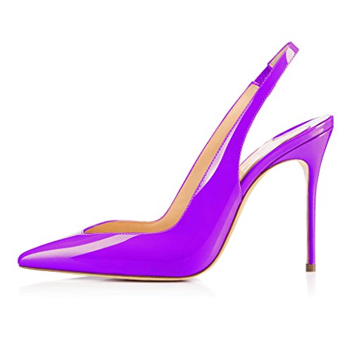 EDEFS Damen Slingback Pumps mit Stiletto Elegant Lackleder Spitze High-Heel Damenschuhe Violett Größe EU37 von EDEFS