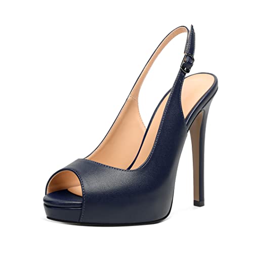 EDEFS Damen Slingback Stiletto High Heels Plateau Peep Toe Pumps Sexy Sandalen mit Absätzen für Dating Dunkelblau EU44 EDEFS Damen Slingback Stiletto High Heels Plateau Peep Toe Pumps Sexy Sandalen mit Absätzen für Dating Dunkelblau EU44 von EDEFS