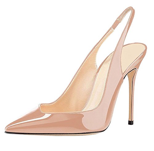 EDEFS Damen Slingpumps Spitze Zehen High Heels Schuhe mit Stiletto Beige Größe EU39 von EDEFS