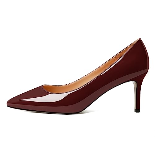 EDEFS Damen Slip On Pumps mit 6cm Kittenabsatz Geschlossener Spitzenzehen Lackleder für Brautberuf & Feiern Bordeaux EU37 von EDEFS