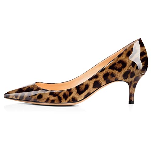 EDEFS Damen Slip-on Kitten Heel Pumps Sexy Spitzschuh Abendkleid Schuhe Leopard Größe EU39 von EDEFS