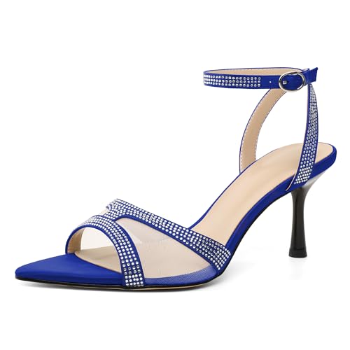 EDEFS Damen Sommer Mesh Sandalen mit Offener Spitze 7 cm Stiletto Absatz und Strassstein Knöchelriemen für Hochzeitsfeier Königsblau EU40 EDEFS Damen Sommer Mesh Sandalen mit Offener Spitze 7 cm Stiletto Absatz und Strassstein Knöchelriemen für Hochzeitsfeier Königsblau EU40 von EDEFS