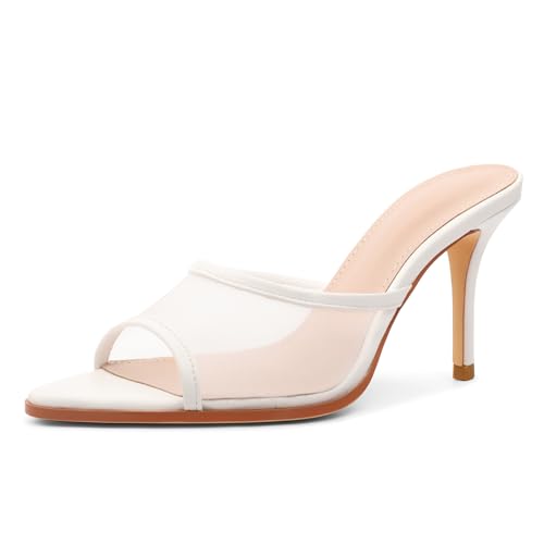 EDEFS Damen Sommer Offene Zehen Mesh Mules Schlupf 9 cm Stiletto High Heels Sandalen für Freizeit Party Hochzeit Mesh Weiß EU42 EDEFS Damen Sommer Offene Zehen Mesh Mules Schlupf 9 cm Stiletto High Heels Sandalen für Freizeit Party Hochzeit Mesh Weiß EU42 von EDEFS