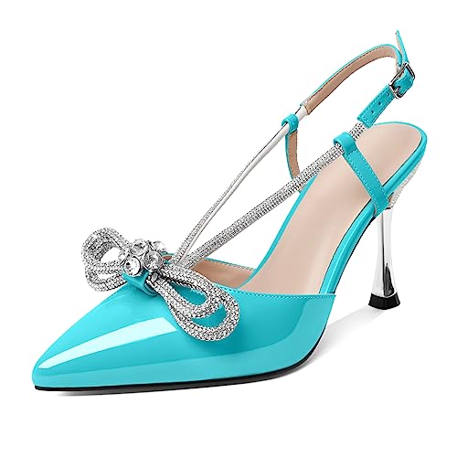 EDEFS Damen Sommer Sandaletten Damen 8.5CM High Heel Pumps Spitz SandaleAbendschuhe Frauen Schuhe Bequem Casual Elegant Sommer Turquoise EU38 von EDEFS