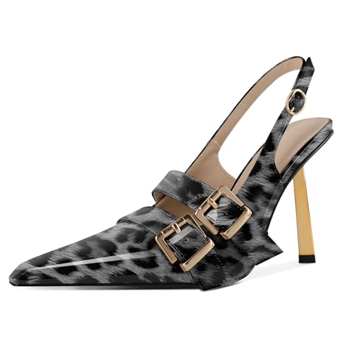 EDEFS Damen Spiegelglanz Stiletto Absatz 10 cm Slingback Pumps Gold Schnallen Riemen & Architektonischer Spitzer Zeh Leopard Weiß EU37 EDEFS Damen Spiegelglanz Stiletto Absatz 10 cm Slingback Pumps Gold Schnallen Riemen & Architektonischer Spitzer Zeh Leopard Weiß EU37 von EDEFS