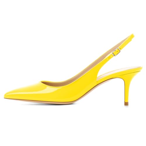 EDEFS Damen Spitz Pumps Kitten Absatz Pointed Toe Slingback Schue 6.5cm Büro Pumps Gelb Größe EU38 von EDEFS