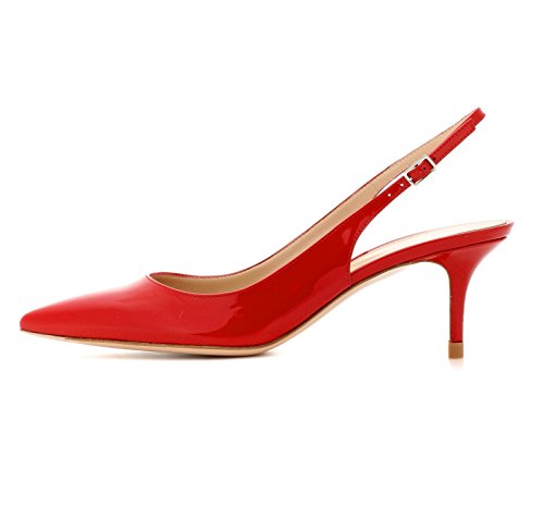 EDEFS Damen Spitz Pumps Kitten Absatz Pointed Toe Slingback Schue 6.5cm Büro Pumps Rot Größe EU41 von EDEFS