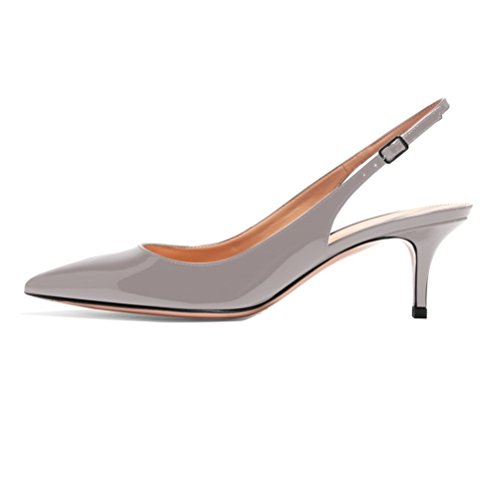 EDEFS Damen Spitz Sandalen Slingback Kitten Absatz Pointed Toe Pumps Grau Größe EU43 von EDEFS
