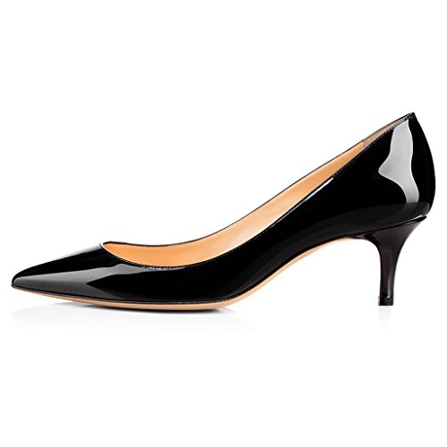 EDEFS Damen Spitz Zehe Geschlossen Pumps Mittlere Absatz Elegant Büro Schuhe Schwarz Größe EU45 von EDEFS