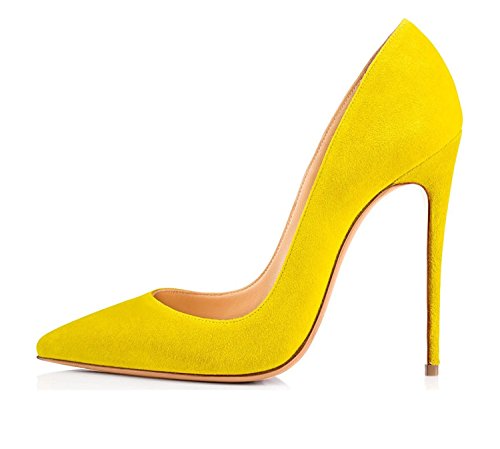 EDEFS Damen Spitze Pumps Stiletto High Heels Schuhe Party Abendschuhe Yellow Größe EU41 von EDEFS