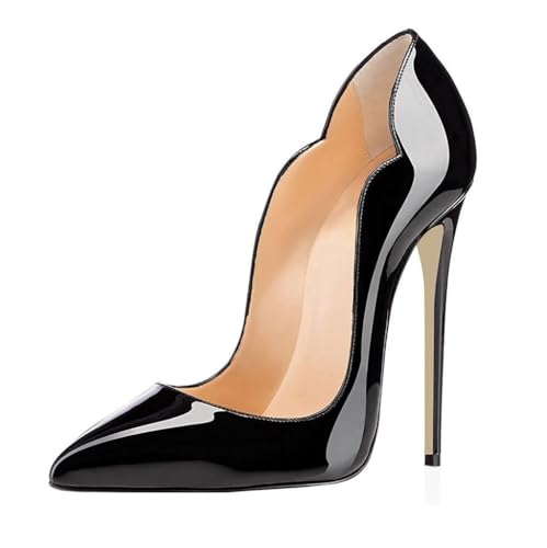 EDEFS Damen Spitze Zehe Schuhe 120mm High Heel Pumps Hohen Absätzen Geschlossen Abendschuhe Schwarz Größe EU44 von EDEFS