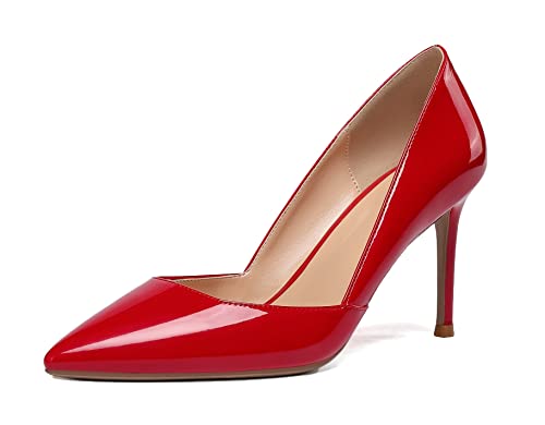 EDEFS Damen Spitze Zehen High Heels Mode Cut-Out D'orsay Pumps Abendkleid Party Schuhe Lackrot Größe EU40 von EDEFS