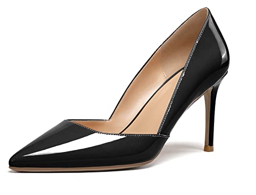 EDEFS Damen Spitze Zehen Pumps 8.5CM Hoch Stiletto Schuhe Modische D'orsay Schuhe Lack Schwarz Größe EU36 von EDEFS