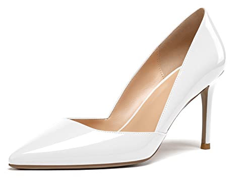 EDEFS Damen Spitze Zehen Pumps 8.5CM Hoch Stiletto Schuhe Modische D'orsay Schuhe Lackweiß Größe EU38 EDEFS Damen Spitze Zehen Pumps 8.5CM Hoch Stiletto Schuhe Modische D'orsay Schuhe Lackweiß Größe EU38 von EDEFS
