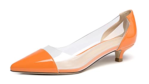EDEFS Damen Spitzer Zehen Kitten-Absatz Pumps Klassische Transparente PVC Büroschuhe Lackorange Größe EU38 EDEFS Damen Spitzer Zehen Kitten-Absatz Pumps Klassische Transparente PVC Büroschuhe Lackorange Größe EU38 von EDEFS