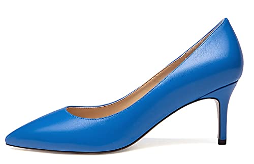 EDEFS Damen Spitzer Zehen Pumps Slip-on Mittelhohem Absatz Party Schuhe Mattblau Größe EU37 von EDEFS