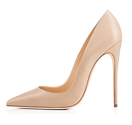 EDEFS Damen Spitzschuh High Heels Kleid Party Pumps Leder Schuhe Beige Größe EU38 von EDEFS