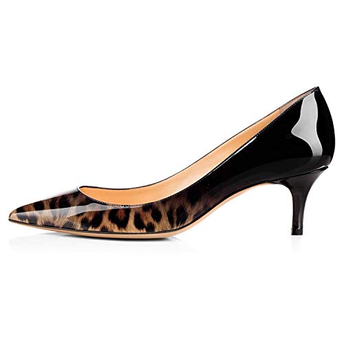 EDEFS Damen Spitzschuh Kitten Heel Pumps Sexy Slip-on Kleid Party Schuhe Schwarzer-Leopard Größe EU44 von EDEFS