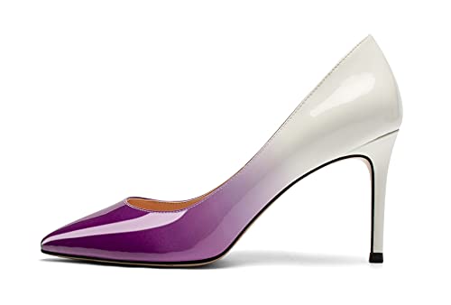 EDEFS Damen Spitzschuh Slip-on Pumps High Heel Abendkleid Party Schuhe Weiß Lila Größe EU36 von EDEFS