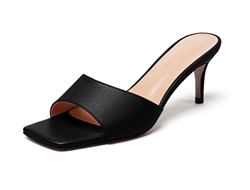 EDEFS Damen Square Open Toe Pantoletten Sandalen Kleid Rückenfrei Stiletto High Heel Mode Sexy Kleid Hochzeit Hausschuhe Slides Schwarz Größe EU39 von EDEFS
