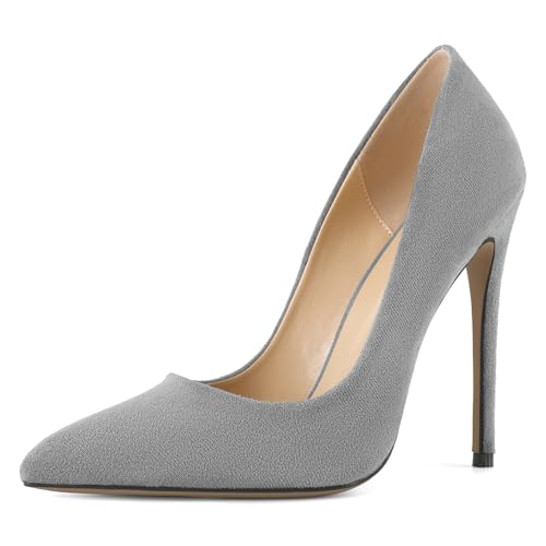 EDEFS Damen Stabile Stiletto Absatz Pumps 12 cm Hoher Absatz Schlupf Wildleder Spitzzahn Eleganter Stil für Hochzeit Party Arbeit Grau EU40 EDEFS Damen Stabile Stiletto Absatz Pumps 12 cm Hoher Absatz Schlupf Wildleder Spitzzahn Eleganter Stil für Hochzeit Party Arbeit Grau EU40 von EDEFS