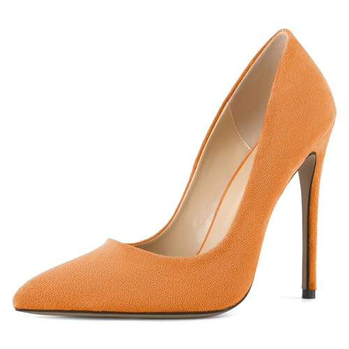EDEFS Damen Stabile Stiletto Absatz Pumps 12 cm Hoher Absatz Schlupf Wildleder Spitzzahn Eleganter Stil für Hochzeit Party Arbeit Orange EU40 EDEFS Damen Stabile Stiletto Absatz Pumps 12 cm Hoher Absatz Schlupf Wildleder Spitzzahn Eleganter Stil für Hochzeit Party Arbeit Orange EU40 von EDEFS