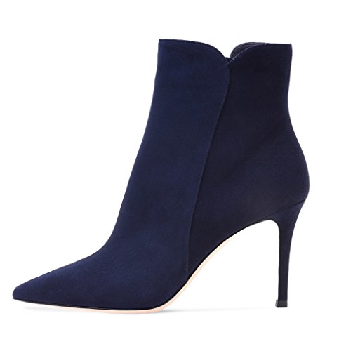 EDEFS Damen Stiefel,Kurzschaft Stiefeletten,Damen Ankle Boots,High Heels Schuhe mit Reißverschluss Navy Größe EU38 von EDEFS