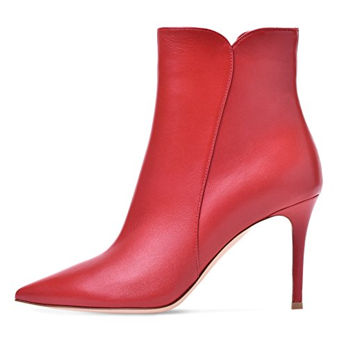 EDEFS Damen Stiefel,Kurzschaft Stiefeletten,Damen Ankle Boots,High Heels Schuhe mit Reißverschluss Rot Größe EU39 von EDEFS
