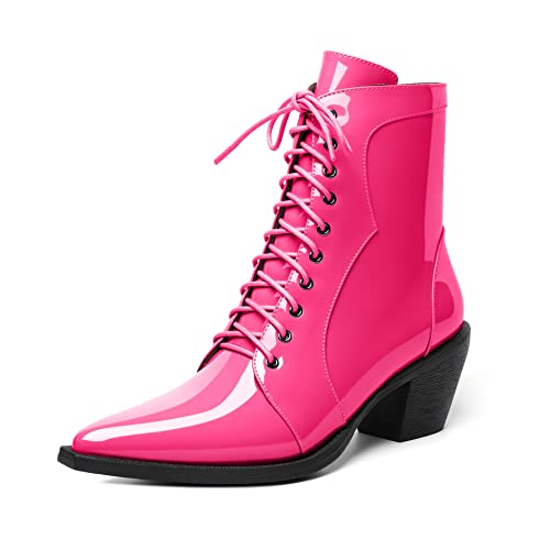 EDEFS Damen Stiefel Chelsea Ankle Boots Blockabsatz Chunky Reißverschluss Spitze Zehenkappe Komfort Winter Damen Boots Rosa Caldo EU39 von EDEFS