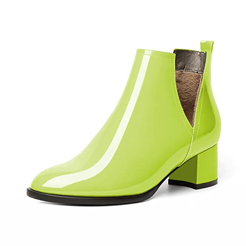 EDEFS Damen Stiefel Cutout Boots Blockabsatz Pull On Runde Zehenkappe Komfort Herbst Winter Damen Boots Verde Chiaro EU39 von EDEFS