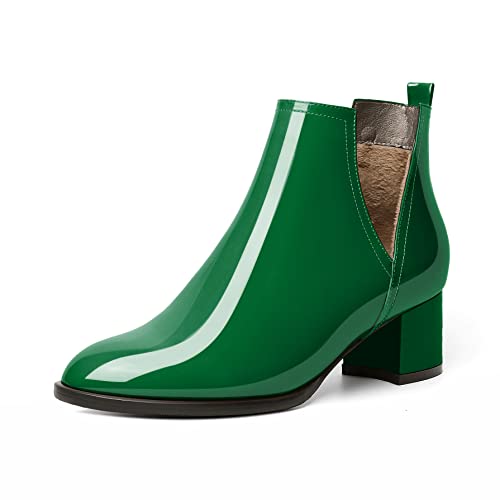 EDEFS Damen Stiefel Cutout Boots Blockabsatz Pull On Runde Zehenkappe Komfort Herbst Winter Damen Boots Verde EU39 von EDEFS