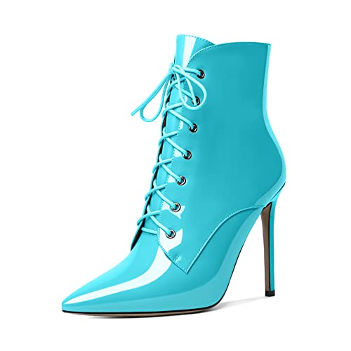 EDEFS Damen Stiefel Klassische Frauen Stiefeletten Schnürsenkel Spitze Zehenkappe Komfort Herbst Winter Schuhe Ozean-Blau EU37 von EDEFS