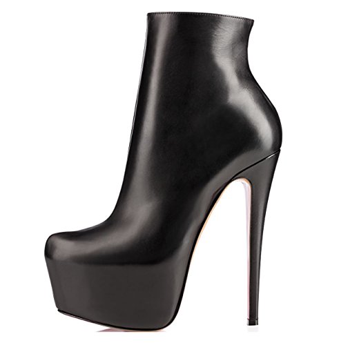 EDEFS Damen Stiefel mit Absatz,Schwarz Kurzschaft Stiefel,Reißverschluss Stiefeletten für Damen,Plateau Stiefel Größe EU44 von EDEFS