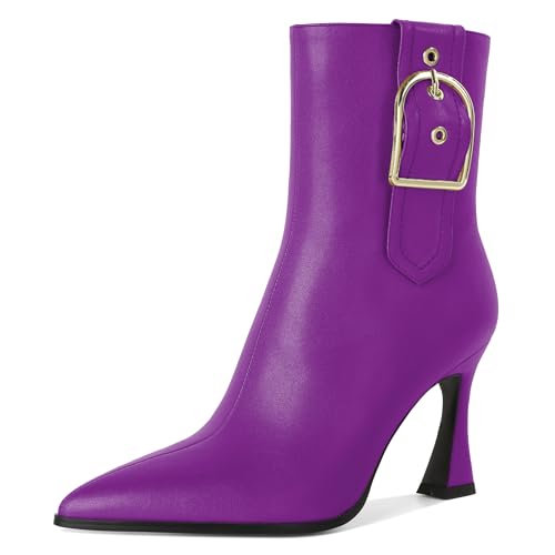 EDEFS Damen Stiefelette mit Hohem Absatz Spitz zulaufend mit 8.5cm Absatz und Reißverschluss Elegant Hochzeit Stiefel Bequem Winterstiefel Lila EU43 von EDEFS