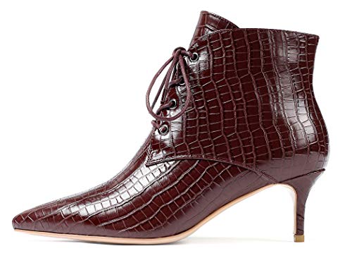 EDEFS Damen Stiefeletten,Ankle Boots,Damen Schnürstiefelette,Kurzschaft Stiefel,Burgundy,Größe 42 von EDEFS