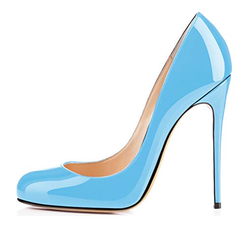 EDEFS Damen Stiletto Heel Pumps Klassische Lackleder Round Toe Schuhe SkyBlue Größe EU45 von EDEFS