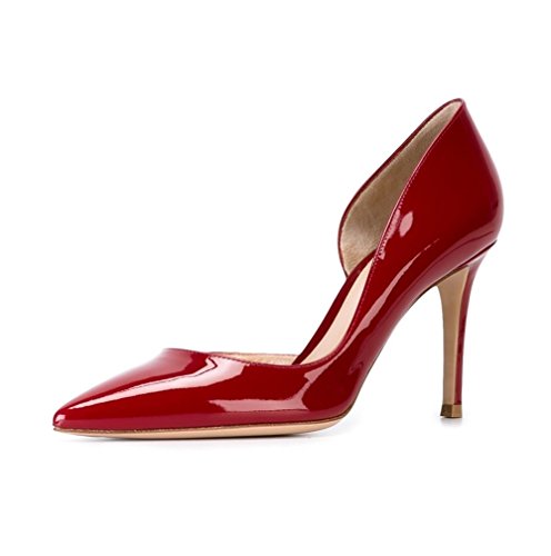 EDEFS Damen Stiletto Heel d'Orsay Pumps Spitze Zehen 10cm Elegant Pumps Rot Größe EU39 von EDEFS