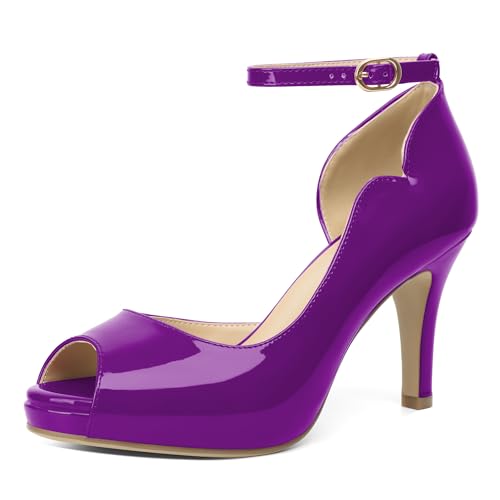 EDEFS Damen Stiletto High Heel Sandalen 9 cm Peep Toe Plateau mit Knöchelriemen für Sommer Casual Party Lila EU40 von EDEFS