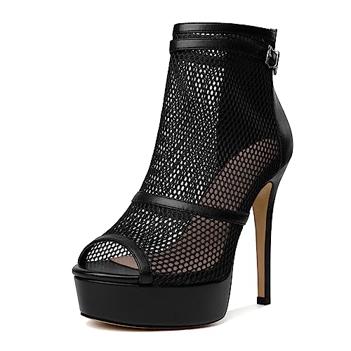 EDEFS Damen Stiletto High Heeled Plateau Sandalen Stiefeletten Peep Zehen Heels Sommer Mesh Sandalen Kleid Schuhe Schwarz 14CM EU40 EDEFS Damen Stiletto High Heeled Plateau Sandalen Stiefeletten Peep Zehen Heels Sommer Mesh Sandalen Kleid Schuhe Schwarz 14CM EU40 von EDEFS