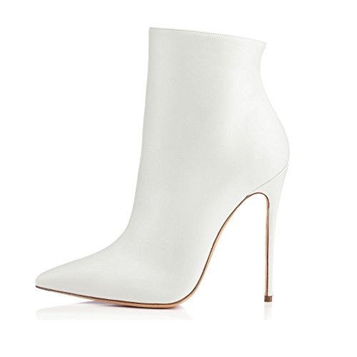 EDEFS Damen Stiletto Kurzschaft Stiefel High Heels Reißverschluss Hochzeitskleid Boots Weiß Größe EU39 von EDEFS