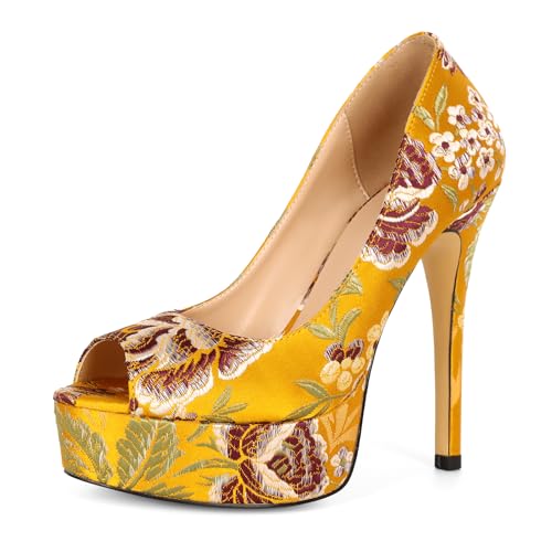 EDEFS Damen Stiletto Plateau Pumps mit 6 Zoll Absatz Peep Toe und Runder Zehenpartie Business und Abend mit Stylischem Chic Gesticktes Gelb EU35 EDEFS Damen Stiletto Plateau Pumps mit 6 Zoll Absatz Peep Toe und Runder Zehenpartie Business und Abend mit Stylischem Chic Gesticktes Gelb EU35 von EDEFS